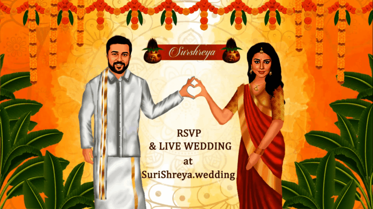 Tamil Telugu Brahmin Wedding Invitation Video Classic Couple Caricature Theme