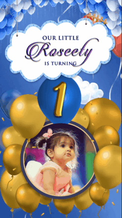Add Photo 1st Birthday Invitation Video Multicolour Balloons Blue Theme