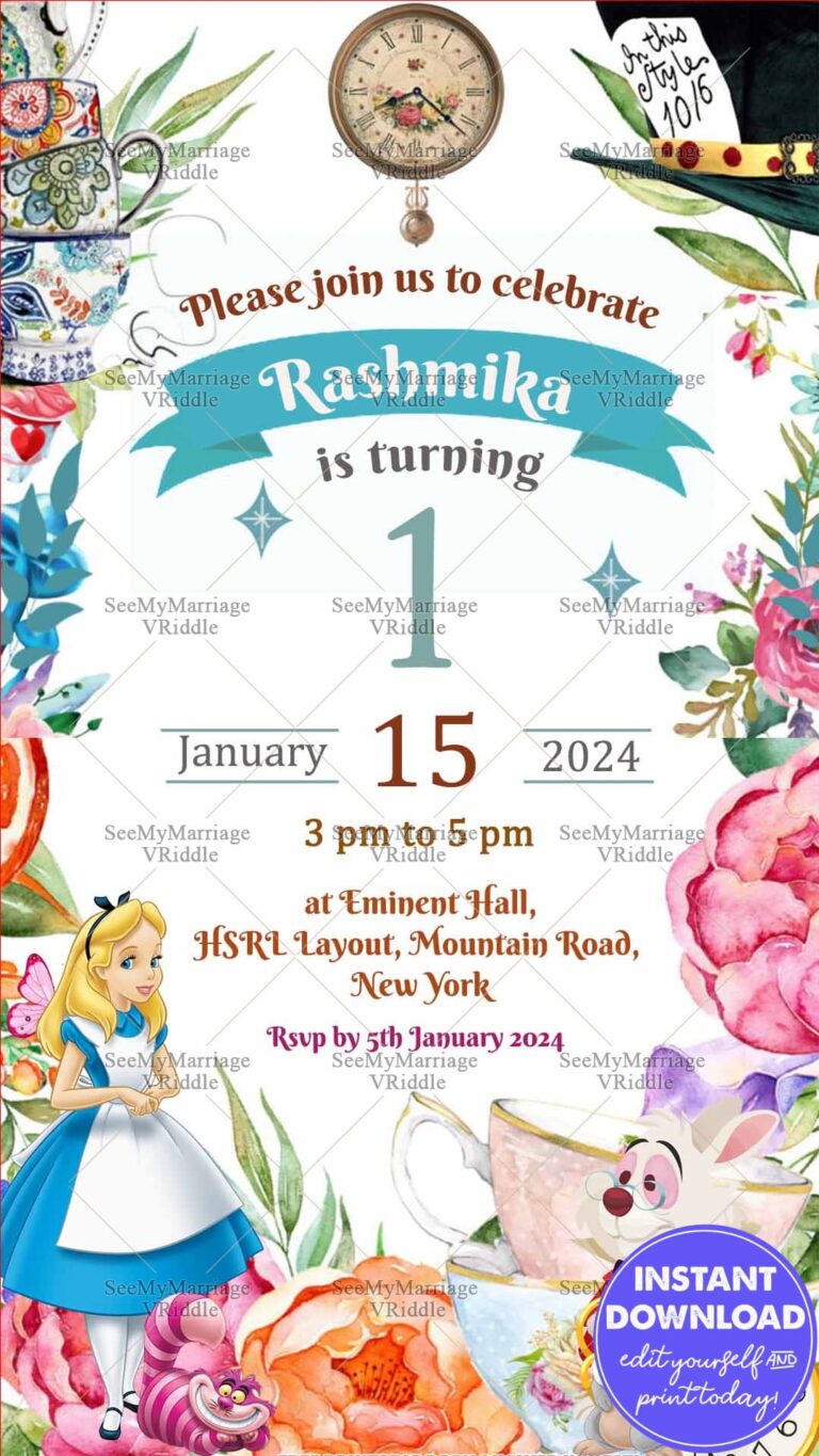 Alice In Wonderland 1st Birthday Invitation Card Magical World