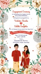 Couple Caricature Engagement Invitation Video South Indian White Red Floral