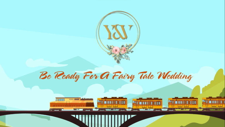 Couple Caricature Story Wedding Invitation Video Fun Train Theme