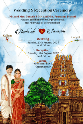 Couple Caricature Temple Wedding Invitation Card Divine Traditions