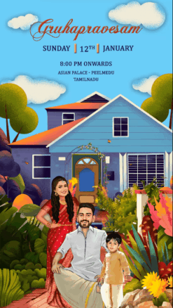Family Caricature Housewarming Invitation Video Dream Home Theme