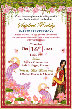 Glamour Girl Halfsaree Invitation Video Pink Floral Grand Peacock Decor