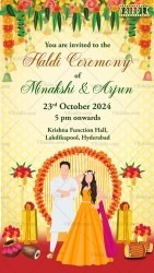 Grand Couple Haldi Ceremony Invitation Card Floral Decor Traditional Fun