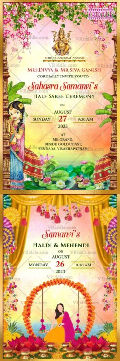 South Indian Half Saree Invitation with Haldi and Mehendi