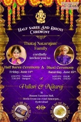 Indigo Half Saree Dhoti Invitation Card Add Photo Grand Golden Pillars