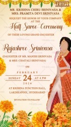 Marigold Floral Half Saree Invitation Card Illustrated Traditional Girl