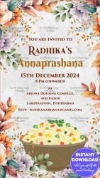 Modern Floral Theme Annaprashan Invitation Card Food Bowl Of Abundance
