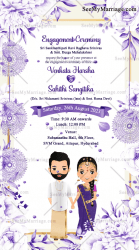 Purple Floral Theme Engagement Invitation Video Cute Cartoon Couple