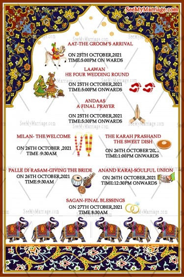 Sikh Wedding Invitation Card Multi leaf Punjabi Anand Karaj Couple Illustration (1)