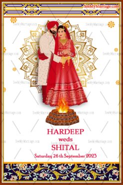 Sikh Wedding Invitation Card Multi leaf Punjabi Anand Karaj Couple Illustration