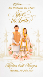 Sweet Modern Islamic Wedding Invitation Video Couple Cartoon Illustrated Mosque
