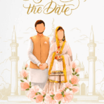 Sweet Modern Islamic Wedding Invitation Video Couple Cartoon Illustrated Mosque