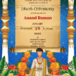 Traditional Boy Dhoti Ceremony Invitation Card Grand White Gold Pillar Decor