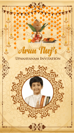 Traditional Cream Theme Upanayanam Invitation Video Pious Havan Add Photo