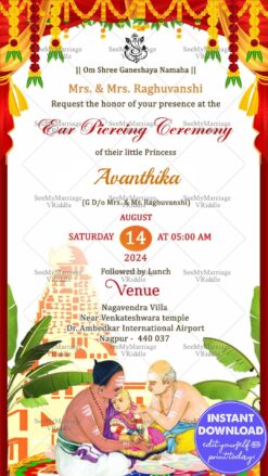 White Theme Ear Piercing Ceremony Illustrated Card Temple Traditions