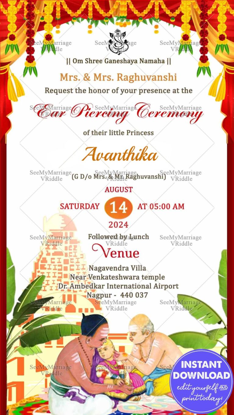 White Theme Ear Piercing Ceremony Illustrated Card Temple Traditions