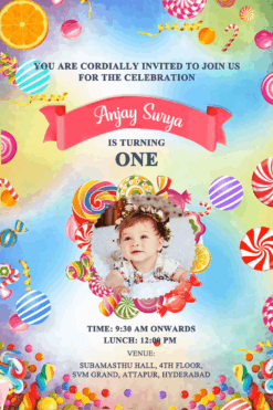Candy Cake 1st Birthday Invitation Add Photo