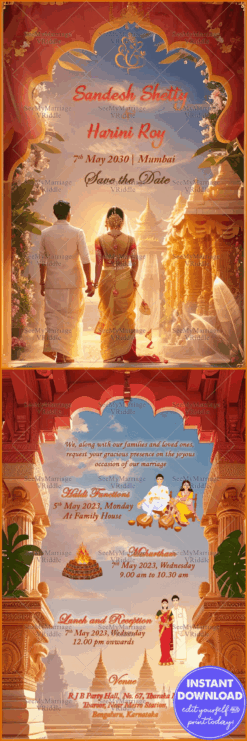 Elegant Indian Wedding Invitations: Sandesh and Harini Love Story - Love Journey: Embrace Every Step.