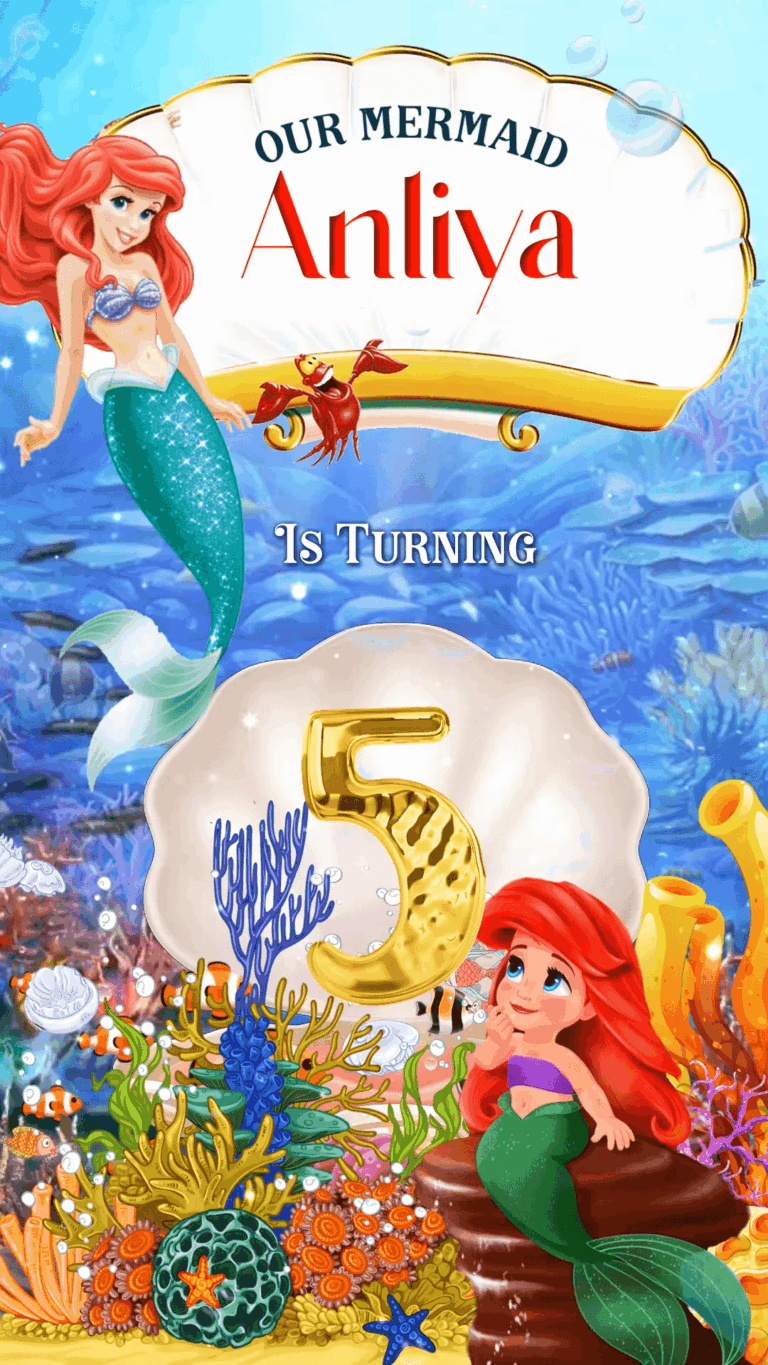 Mermaid theme First Birthday Invitation Under the sea