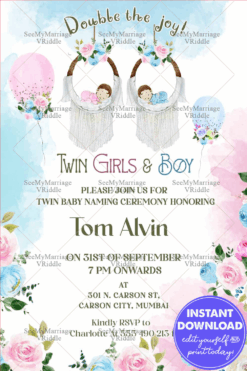 Naming Ceremony Invitation for Twins - Boy and Girl
