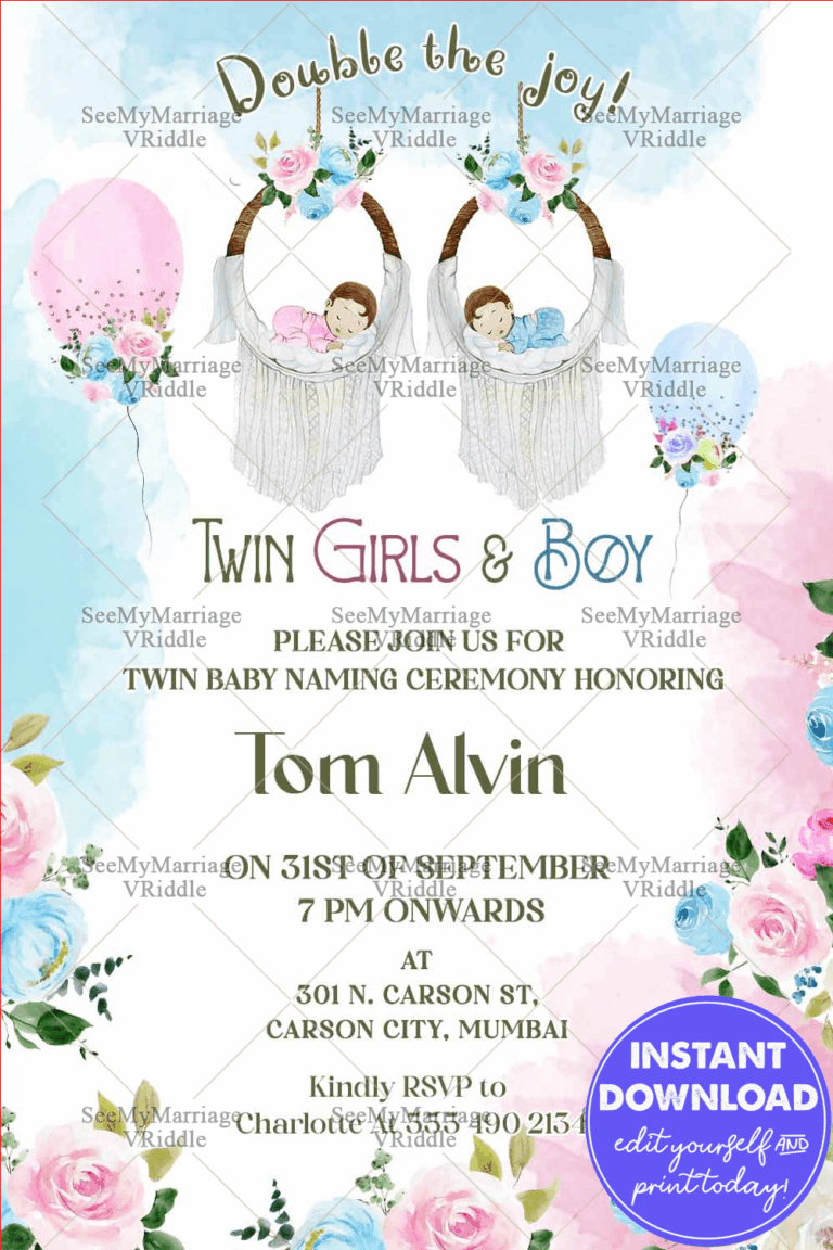 Naming Ceremony Invitation for Twins - Boy and Girl