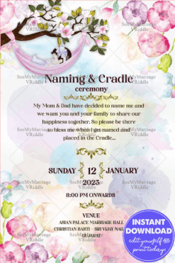 Modern Cradle theme Naming Ceremony Invitation