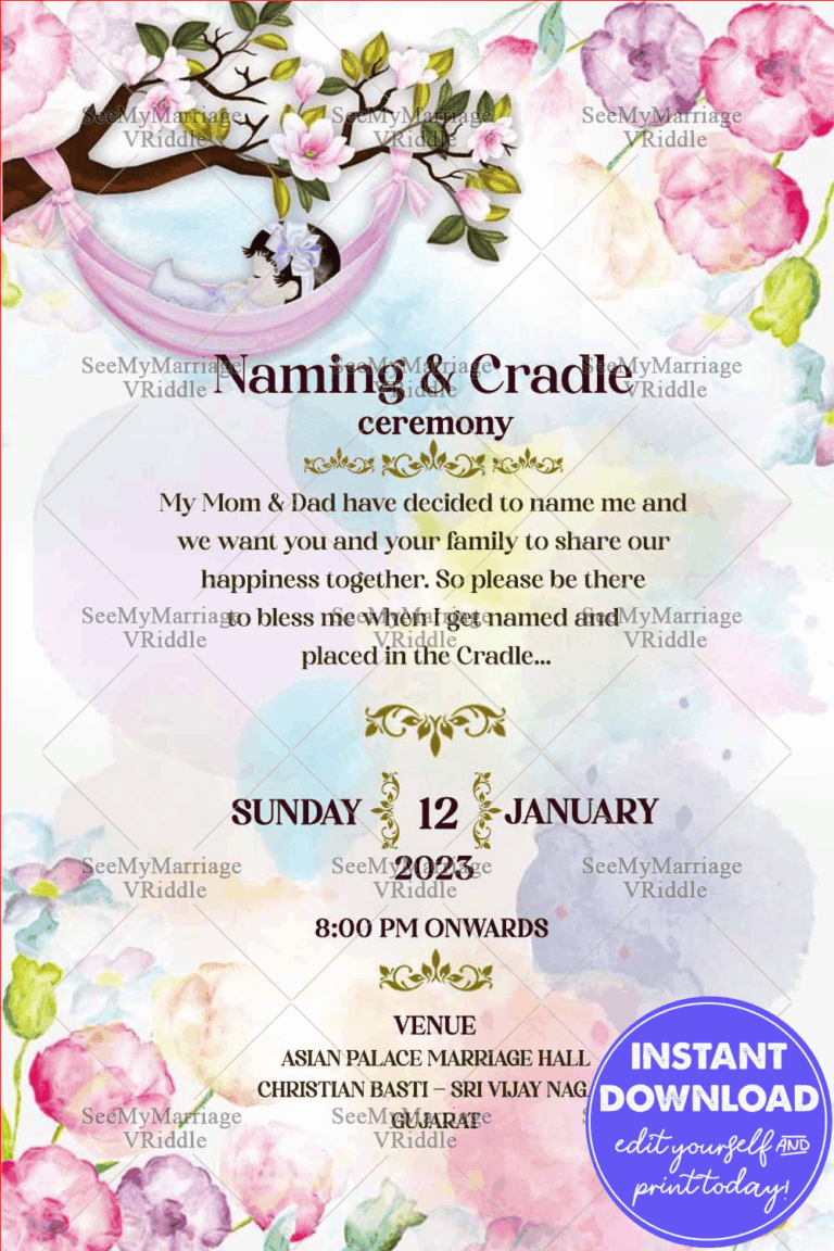 Modern Cradle theme Naming Ceremony Invitation