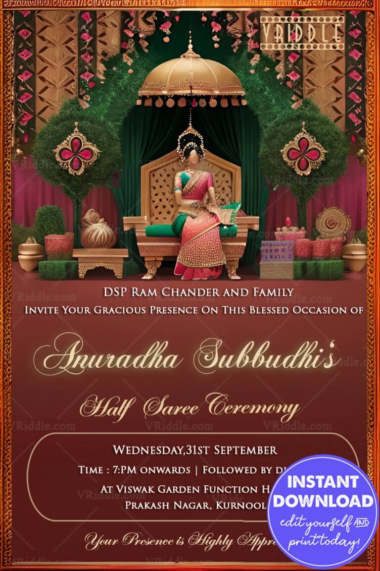 Princess Throne Half Saree Invitation - The Royal Affair