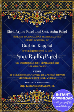 Royal Blue Gurbini Kappad Invitation with jewels