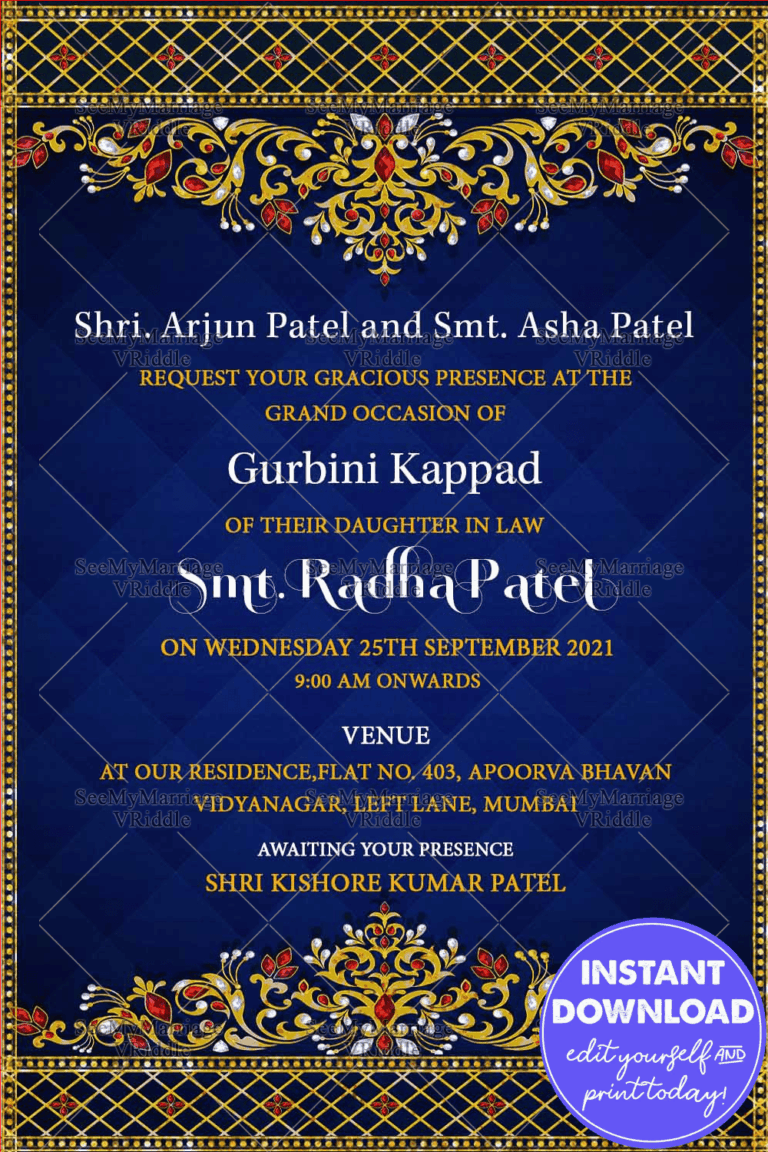 Royal Blue Gurbini Kappad Invitation with jewels