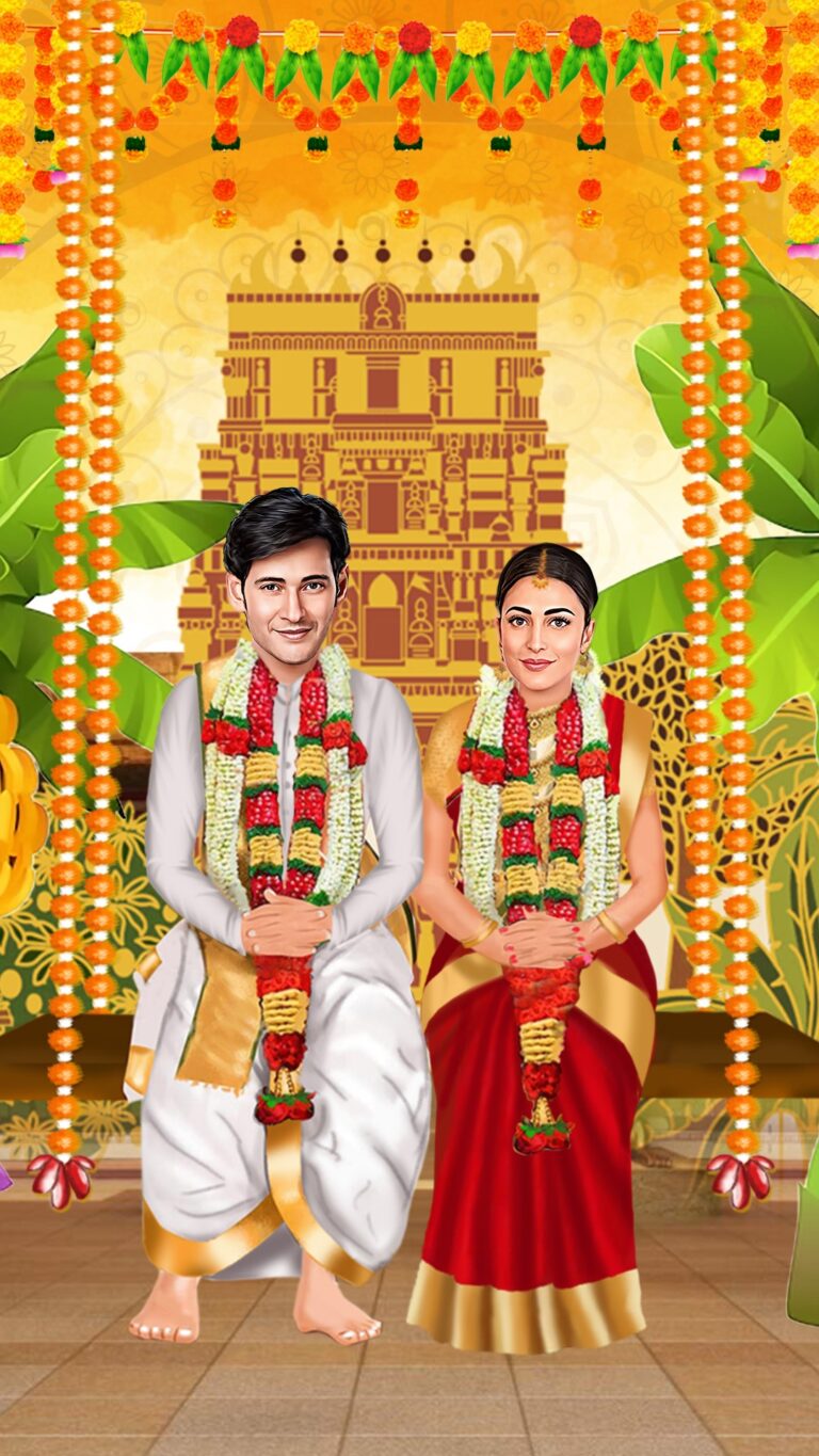 Telugu Brahmin Wedding Invitation with Couple Caricature