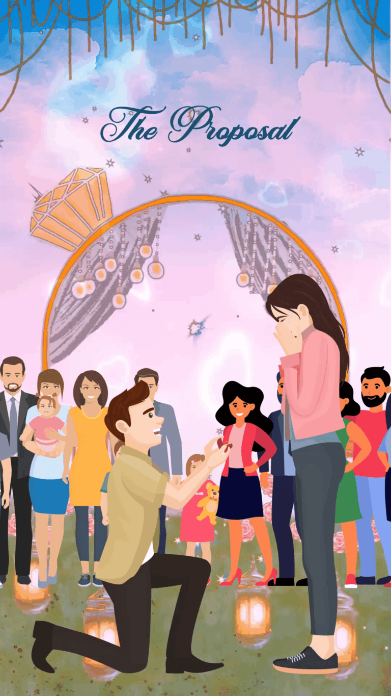 The Proposal - Story type Wedding Invitation with couple characters
