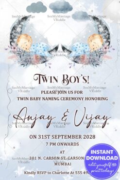 Twin Boys Naming Ceremony Invitation Card
