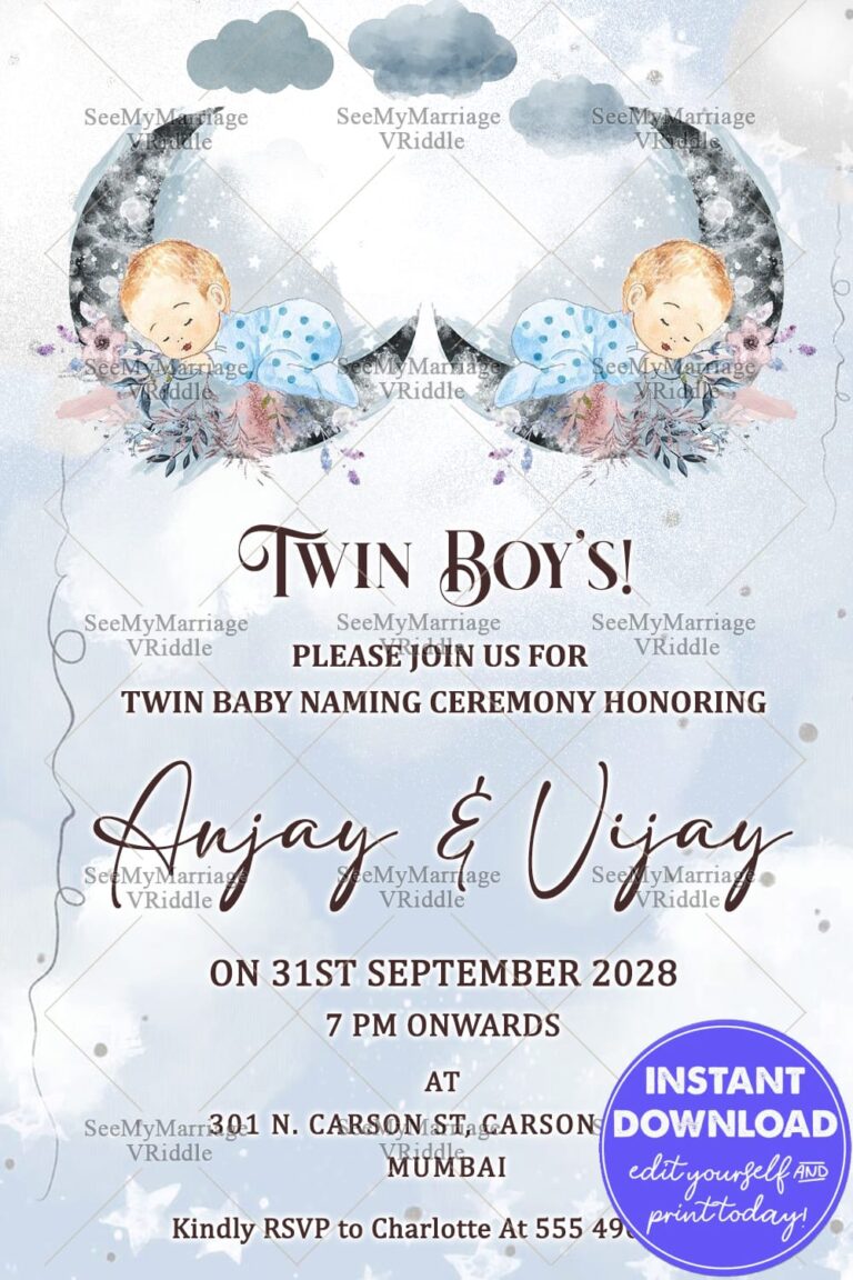 Twin Boys Naming Ceremony Invitation Card