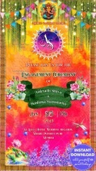 Vibrant Gujarati Engagement Invitation Card in Lotus theme