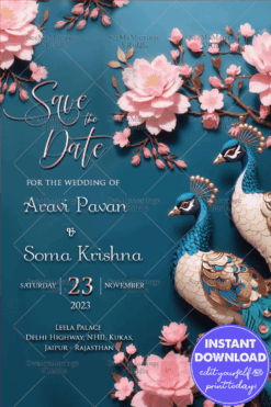 Cherry Blossoms Peacock Save the Date Invitations
