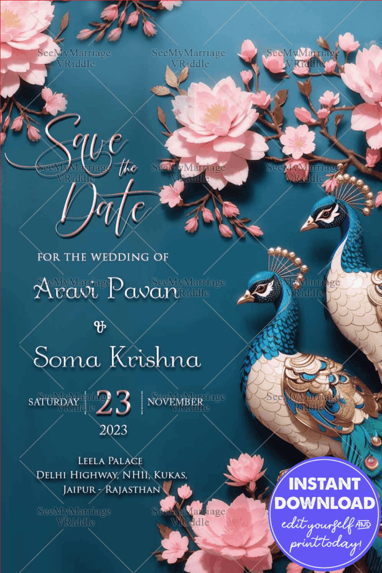 Cherry Blossoms Peacock Save the Date Invitations