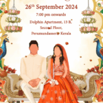 Radiant Nikah Invitation with Couple Caricatures - White and Orange theme