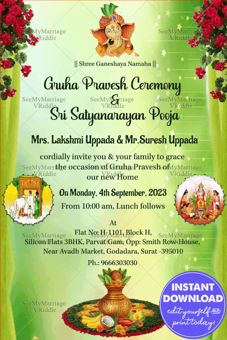 Green Ganesha Housewarming and Satyanarayana Pooja Invitation