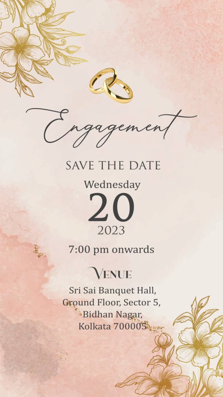 Beige and Gold Floral Engagement Invitation