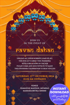 Ravan Dahan Dasara Invitation with Bow and arrow
