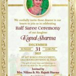 Elegant Gold and white Half Saree Invitation with Add photo option