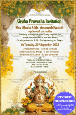 Grand Ganesha Yellow florals housewarming invitation
