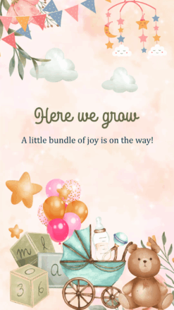 Joyful Anticipation - Caricature Theme Voice Over Baby Shower Invitation with entire family