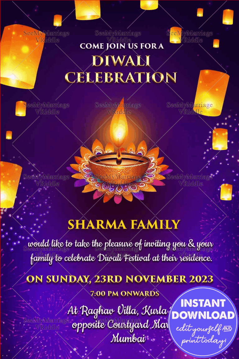 Diwali Diya Celebration Invitation Violet Gold