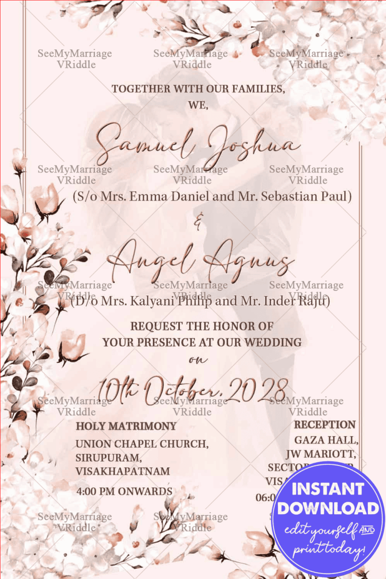 Christian Floral Wedding Invitation Pastel theme with Reception