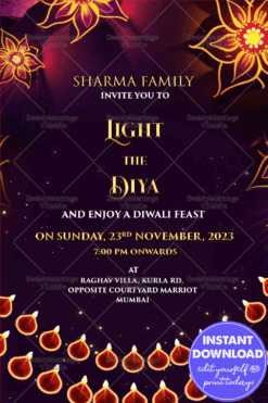 Light the Diya Diwali Celebration Invitation Violet