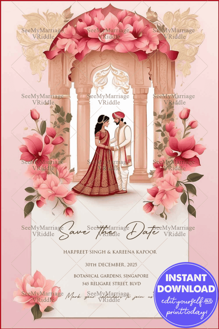 Pastel Love - North Indian Save the Date in Shades of Pink